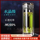 QWC轻奢品牌纯钛玻璃杯茶杯男双层加厚隔热水杯办公车载水晶 大杯(金钻鸿蒙) 360ml