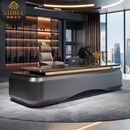 栖衡轻奢高级感老板桌办公桌椅组合总裁董事长大班台现代黑檀木皮烤漆 2.4米一字型老板桌