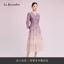 拉珂蒂（La Koradior）时尚春季新款连衣裙蕾丝刺绣长裙紫色长袖气质 紫色 M