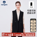 Navigare意大利小帆船女士宽松休闲西装马甲通勤外套2311094506 黑 XL 