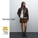 Massimo Dutti折扣季2025女装气质高级感巴恩风真皮皮衣外套04717937 咖啡色 S