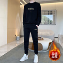 皮尔卡丹（pierre cardin）男士运动套装2025春秋季新款时尚潮流圆领宽松卫衣搭配两件套男装 黑色【束脚套装】-加绒款 3XL 【建议160-180斤】