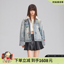 LALABOBO涂鸦牛仔棉服秋冬新款宽松百搭加厚外套女装上衣LBDD-WSMW13 中蓝白 M