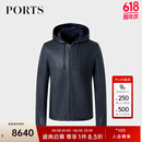 PORTS宝姿男装早秋连帽商务皮衣时尚夹克ML9U002LZD019 NAVY S