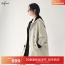 伊芙丽（eifini）伊芙丽撞色元素设计拉链门襟连帽短款派克式风衣女2025春季新款 米黄 M 110-125斤