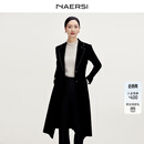 娜尔思（NAERSI）【流光丝绒】商场同款时尚气质绒感修身风衣女新款 黑色 M