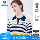 Navigare意大利小帆船女士POLO领短袖条纹针织衫2324524511 蓝/白 L 