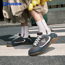 FILAFUSION斐乐女子薄底鞋2025夏季银色板鞋网面休闲运动德训鞋 黑曜石/鹪鹩灰-OW 37.5