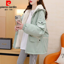 皮尔卡丹大码女装2025年秋冬季新款休闲拉链开衫连帽工装外套加绒宽松上衣 浅绿色 加绒 M 建议80-120斤穿