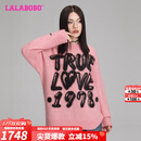 LALABOBO羊毛混纺字母毛衣女秋冬新款宽松慵懒风毛织上衣LBDD-WSTM13 粉色 厚款 S