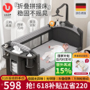 优乐博（ULOP）婴儿床拼接床多功能折叠婴儿床可移动宝宝床新生儿礼物哄睡神器 婴儿床可移动[蚊帐+尿布台+床铃] 多功能婴儿床-活动送安抚定型枕