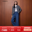 PORTS宝姿女装2024秋季新款tweed系列圆领花呢外套LT9K031UXF018 丈青混色 XL