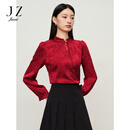 玖姿（JUZUI）商场同款新中式国风暗纹提花上衣女2024秋款JWEQ80123 花大红 L