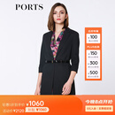 PORTS宝姿  春新品女装假两件印花九分袖中长风衣YLS8T035GWF049 黑色 M (6)