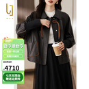 OLJ奢侈高档品牌短款真皮皮衣女2025年春秋新款气质时尚绵羊皮外套 雅黑色 2XL 建议135-150斤
