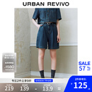 UR2025夏季新款女装休闲复古水洗压褶牛仔短裤UYU850039 蓝色 27