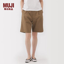 无印良品（MUJI）女式 粗细不均棉线丝光斜纹抽褶中裤 裤子女款25年夏季短裤女装 深米色 M （160/66A）