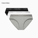 Calvin Klein内衣女士三条装经典提花腰边ck舒适棉质微弹性感比基尼三角内裤女 MP1-太空黑/椰青灰/月光白 3条 M 尺码偏大，建议拍小一码