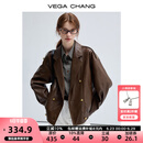 VEGA CHANG春秋季皮衣外套女2025年新款复古旷野美拉德外套 机车棕 M