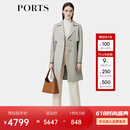 PORTS宝姿女装秋季新款时尚挡片设计气质干练系带收腰皮风衣 银灰色 S