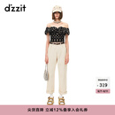 DZZIT地素衬衫春夏法式复古一字肩波点图案小上衣女3H2D3014A 黑色 XS