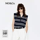 MO&Co.【C+系列】针织衫轻薄2025夏新品醋酸棉纱宽肩立裁条纹MBE2SWT026 蓝白条色 S /160
