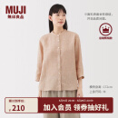 无印良品（MUJI）女式 汉麻水洗七分袖罩衫女士衬衫衬衣内搭女装夏季上衣BC2N4A5S 烟熏橙色条纹 M (160/84A)