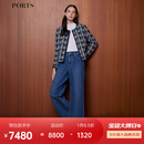 PORTS宝姿女装2024秋季新款tweed系列圆领花呢外套LT9K031UXF018 丈青混色 XL