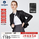Navigare意大利小帆船真皮皮衣女士秋冬款黑色时尚百搭外套立领短款机车服 暗夜黑 XL