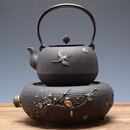 贝柚j8l铁壶老涂层无手工铁茶壶铁壶鎏金龟飞雁银烧水铸铁壶日本 优喜上枝头套装1 优1L以上1