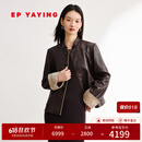 EP雅莹女装 哑光光面绵羊皮立领盘扣真皮皮衣外套 商场同款P102A 咖啡色 M