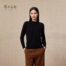鄂尔多斯1980秋冬纯羊绒半高领虚提羊绒衫女修身羊绒衫 纯黑-25 L 165/88A
