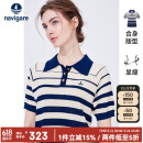 Navigare意大利小帆船女士POLO领短袖条纹针织衫2324524511 蓝/白 XL 
