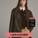 ELAND衣恋H版型直筒宽松复古西装反驳领PU皮衣外套冬季 军绿色(49)Khaki M 165