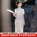 SGJ轻奢品牌女士旗袍女改良新中式订婚日常可穿高端气质印花连衣裙女 白色复合蕾丝印花 S