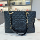 【二手95新】香奈儿包包Chanel女包 GST包荔枝皮购物袋链条包手提单肩包 二手奢侈品箱包 黑金款中号尺寸约：34*25*14cm