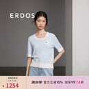 ERDOS 春夏圆领双提短袖纯棉法式文艺复古修身女套衫针织衫 天青色 XL 170/92A