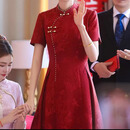 FENTENGG轻奢品牌旗袍连衣裙女喜婆婆婚宴旗袍高贵年轻妈妈宴会礼服 红色 斜襟 XL