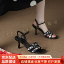 GUYNVD凉鞋女气质法式绝美配裙子的凉鞋2025新款夏天外穿时尚单鞋高跟 黑色 34