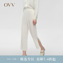 OVV【重磅真丝】2024春夏新款女装九分开衩宽松直筒西裤 浅灰（净色）07 L