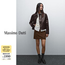 Massimo Dutti折扣季2025女装气质高级感巴恩风真皮皮衣外套04717937 咖啡色 S