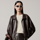 朗姿/LANCY【羊皮】2025秋季新款复古廓形美拉德高级感真皮衣外套 深棕色2 L