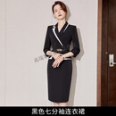 GUYN春夏黑色西装连衣裙女OL气质通勤商务七分袖连衣裙时尚职业正装裙 黑色七分袖连衣裙 S