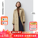 朗姿Basic衣橱经典双排扣风衣外套法式高智中长款大衣气质 深米色4 S