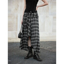 ELLE【维希格学院】不规则黑白格纹半身裙女2026春季新款时尚裙子 黑白 M