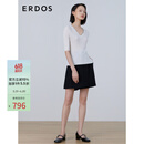 ERDOS 春夏波浪边设计V领半袖女桑蚕丝抽条针织衫 白 L 165/88A