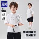 罗蒙男童短袖衬衫国风儿童新中式竹子衬衣男孩夏季中大童上衣 白色160