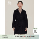 鄂尔多斯1980秋冬粗纺羊毛羊绒双面呢黑中长款女大衣外套 纯黑 M 160/84A