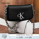 Calvin Klein时尚单肩包礼物链条包包金属字母旋扣翻盖CK女包斜挎马鞍包DH3240