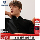 Navigare意大利小帆船男士羊毛衫秋冬通勤纯羊毛保暖开衫翻领针织打底衫男 暗夜黑 3XL 码